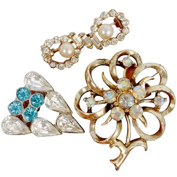 Vintage Scatter Pin Lot Rhinestone Faux Pearl 50s 60s Mid Century Brooches - Picture 9 of 10